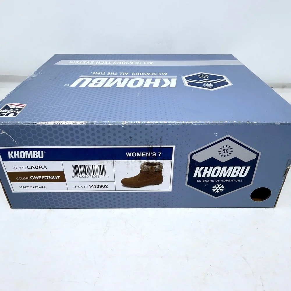 Khombu Laura Womens Size 7 Chestnut Suede Knit Ankle Boots Weather Rated Winter